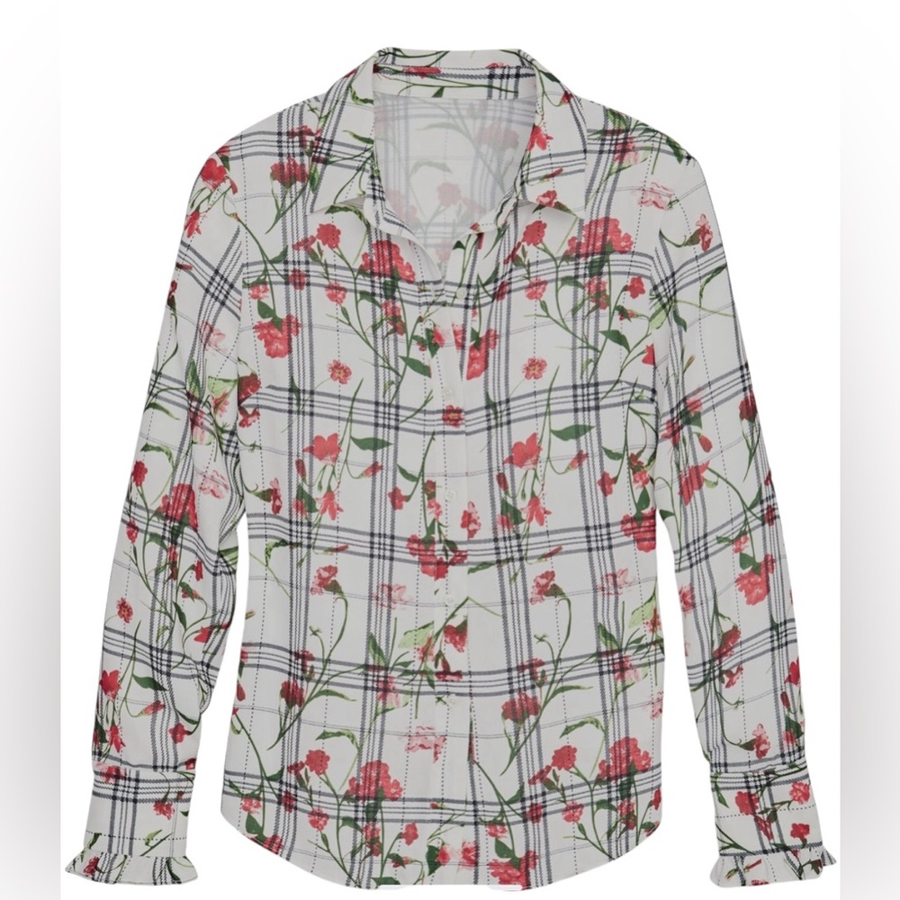 Rachel Roy Collection FLORAL CHECK‎ RUFFLE CUFF BLOUSE - Picture 2 of 15